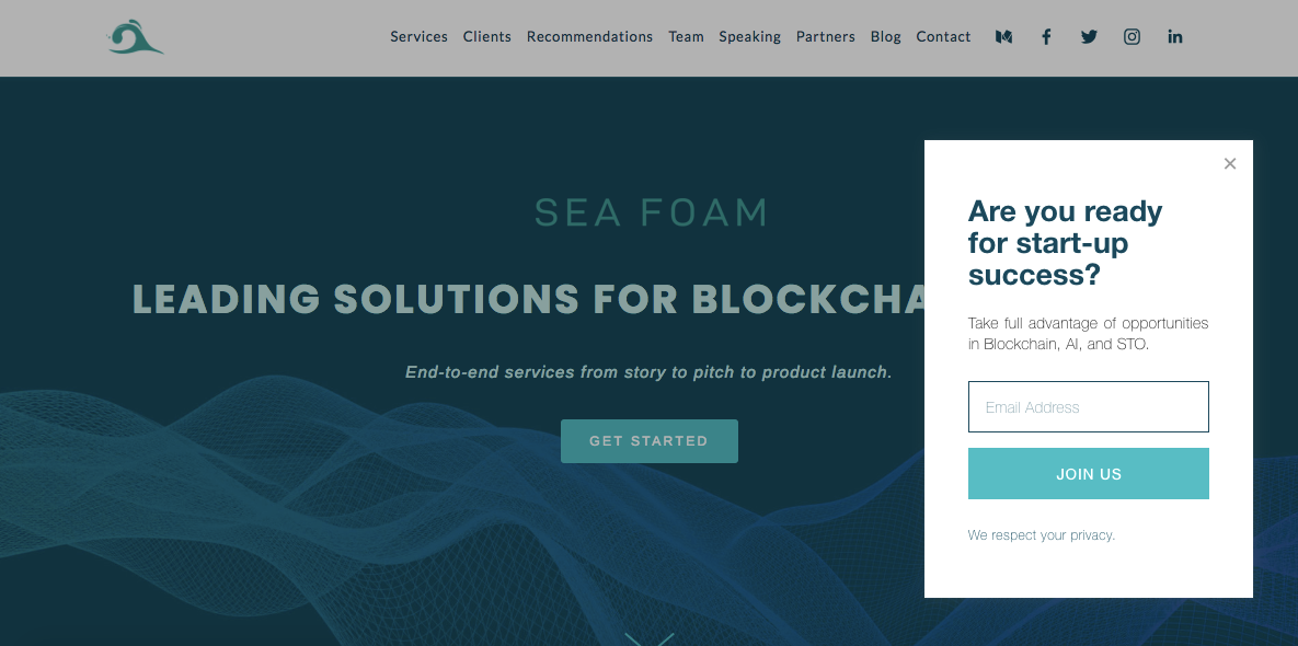 Sea Foam Media & Tech’s Squarespace landing page (www.seafoam.media)