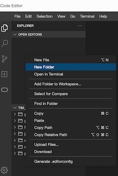 Creating a new folder in OCI Code Editor