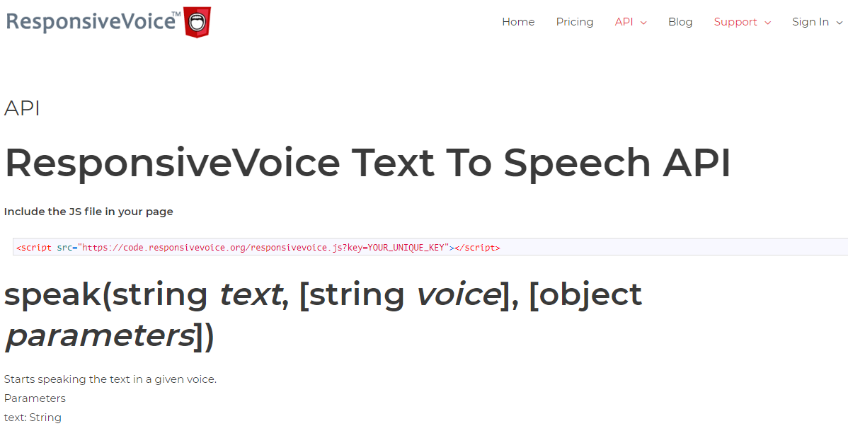 Capture by the author from responsive voice API.
