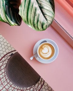 Specialty Coffee on pink bench