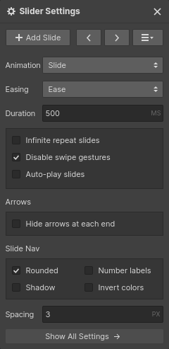 Slider element settings.