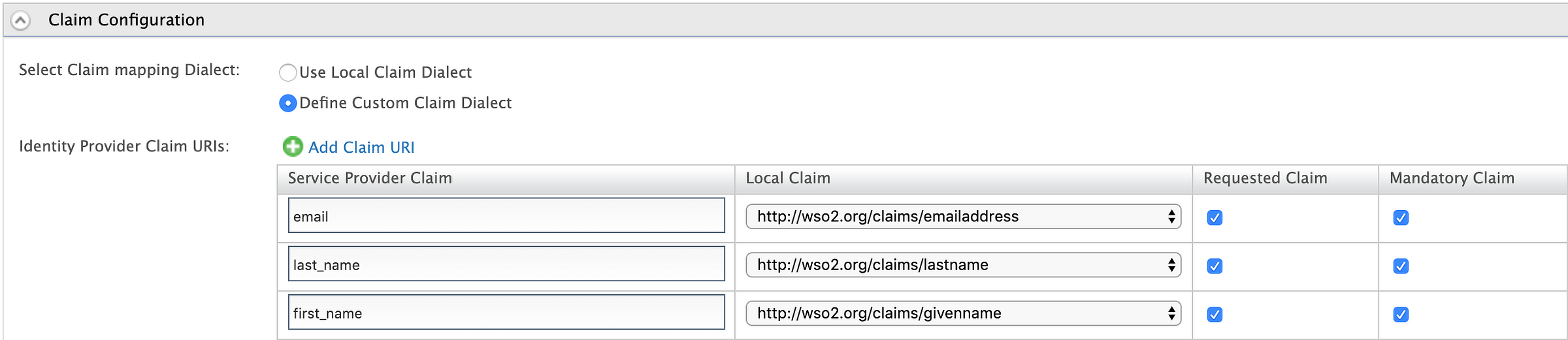 The service provider claim configuration