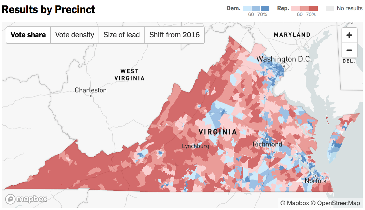 New York Times livemapping Virginia election Points of interest