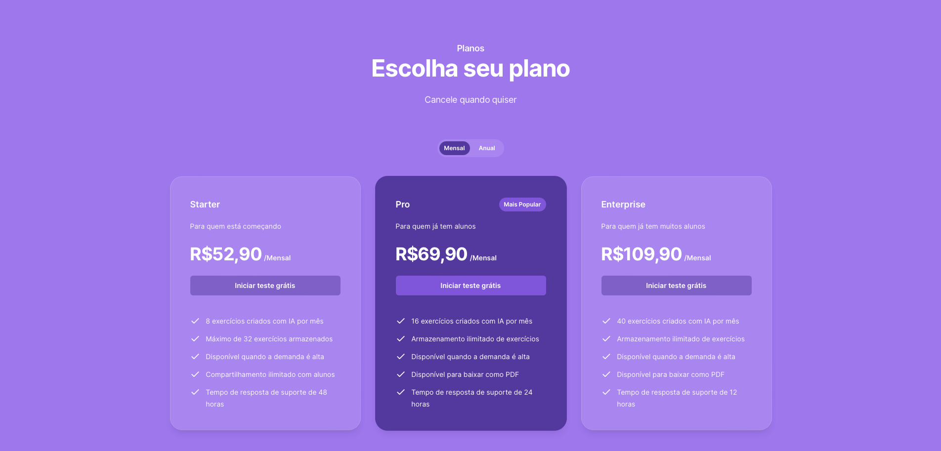 Exemplo de tabela de preços