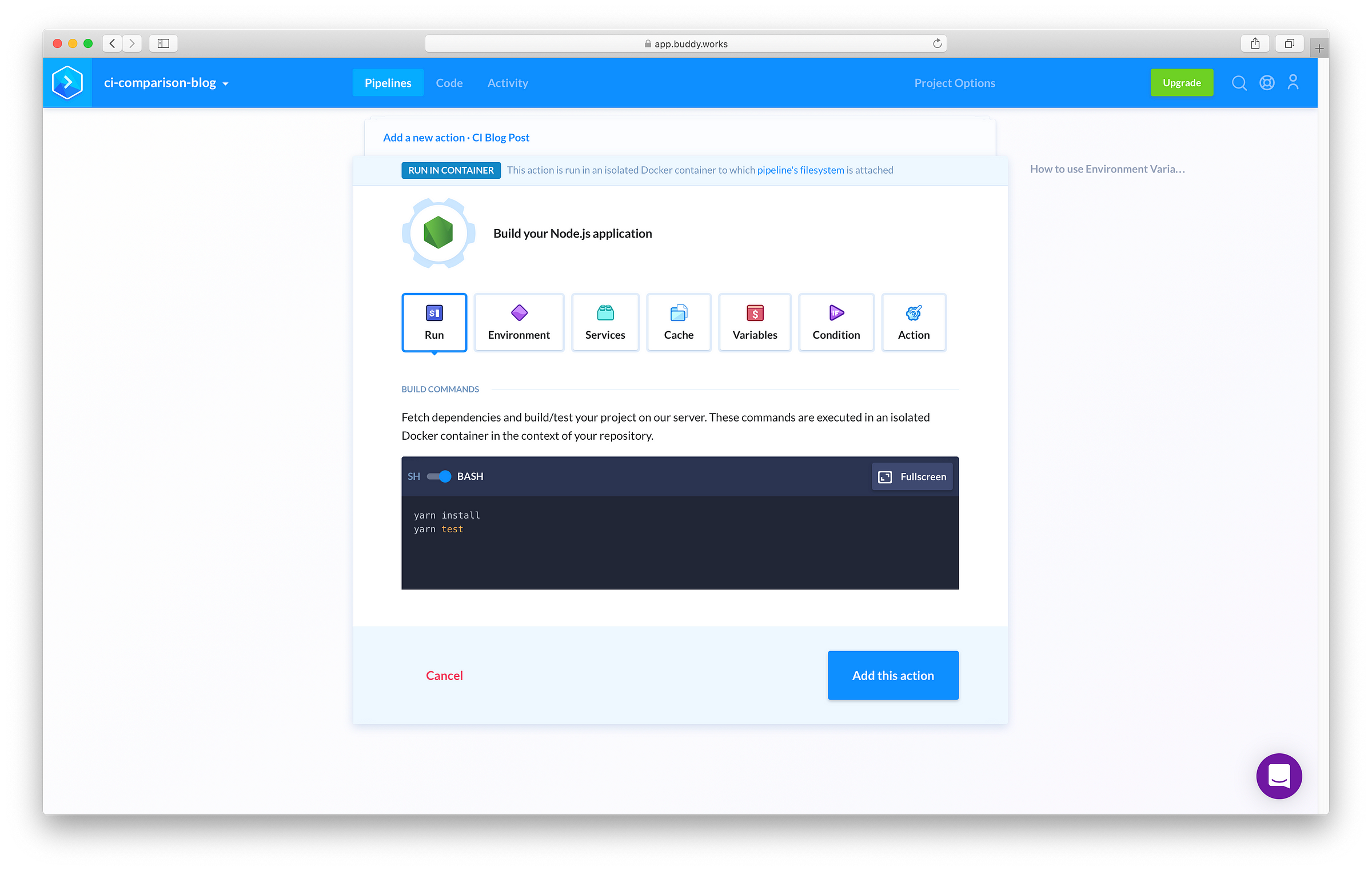 Adding action Adding action