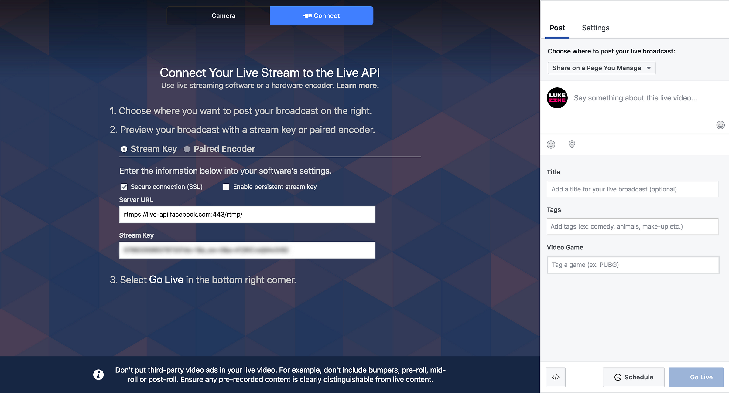 How To Set Up Multi Camera Streaming To Facebook Live With Free - what the connect interface looks like