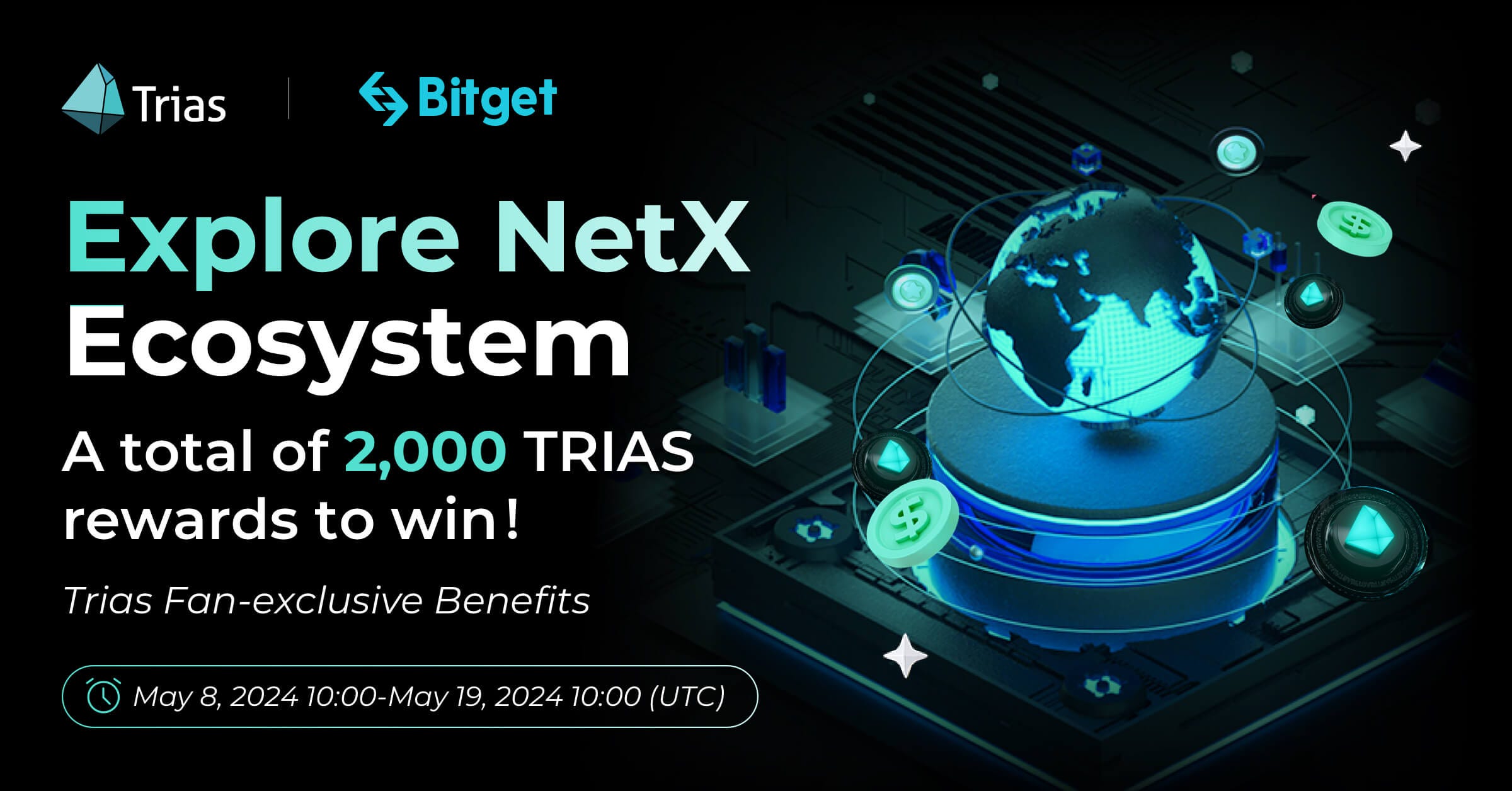 Trias x Bitget Explore NetX Ecosystem. 2,000 TRIAS Prize Pool for Trias Fans.