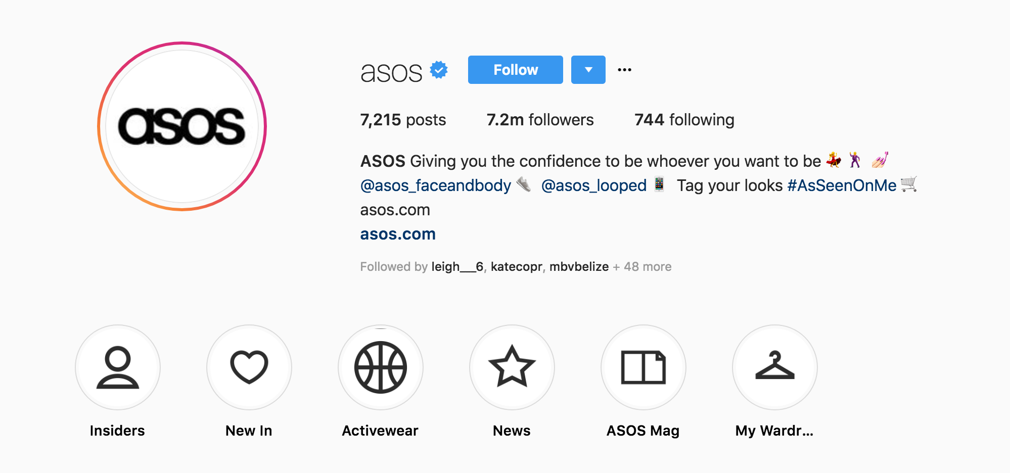 asos has a variety of instagram accounts for its various products and campaigns opening the first line of the bio are 2 social media profiles asos looped - instagram accounts by tag followers