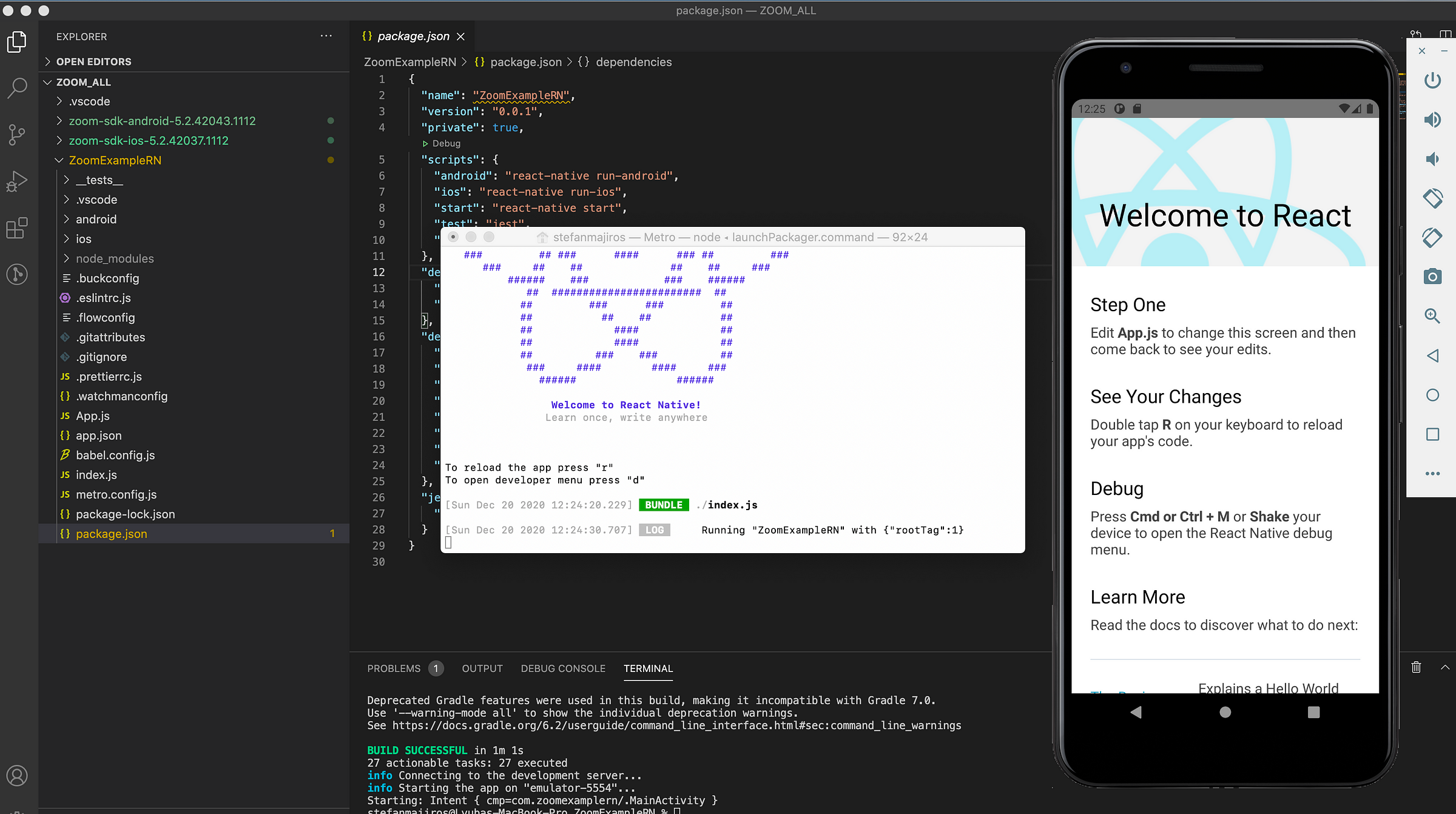 create react native app run android emulator mac