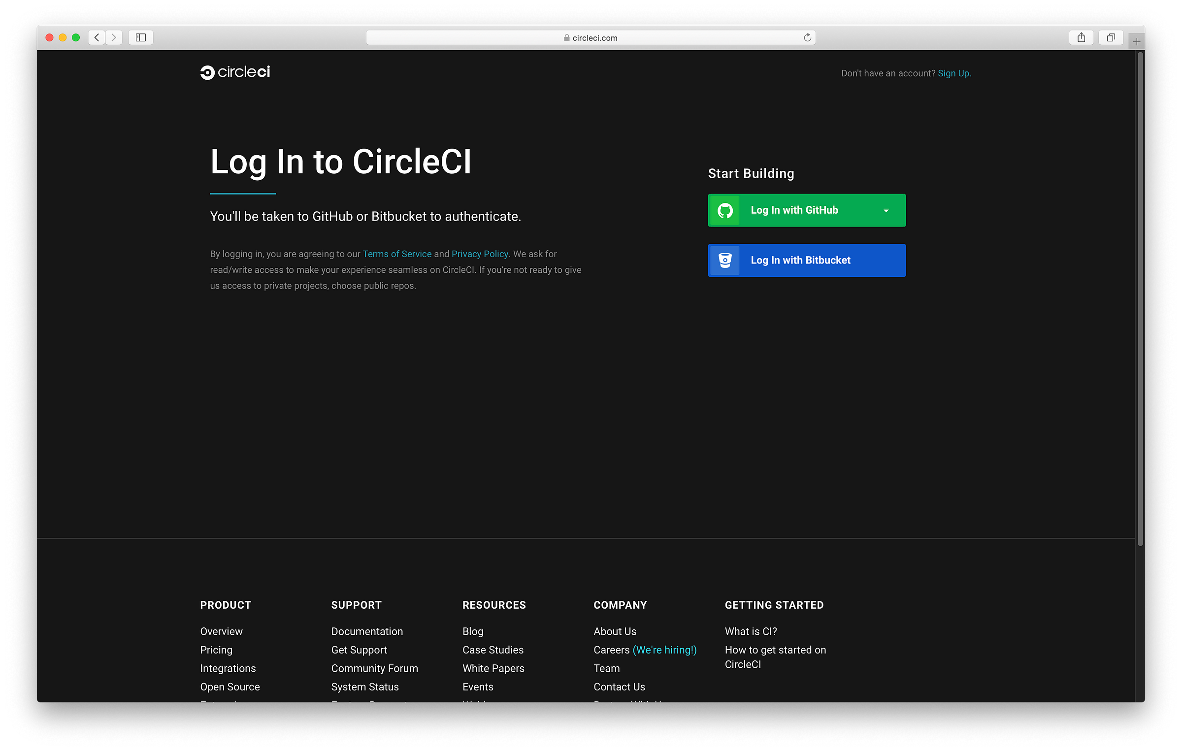 Circle CI page