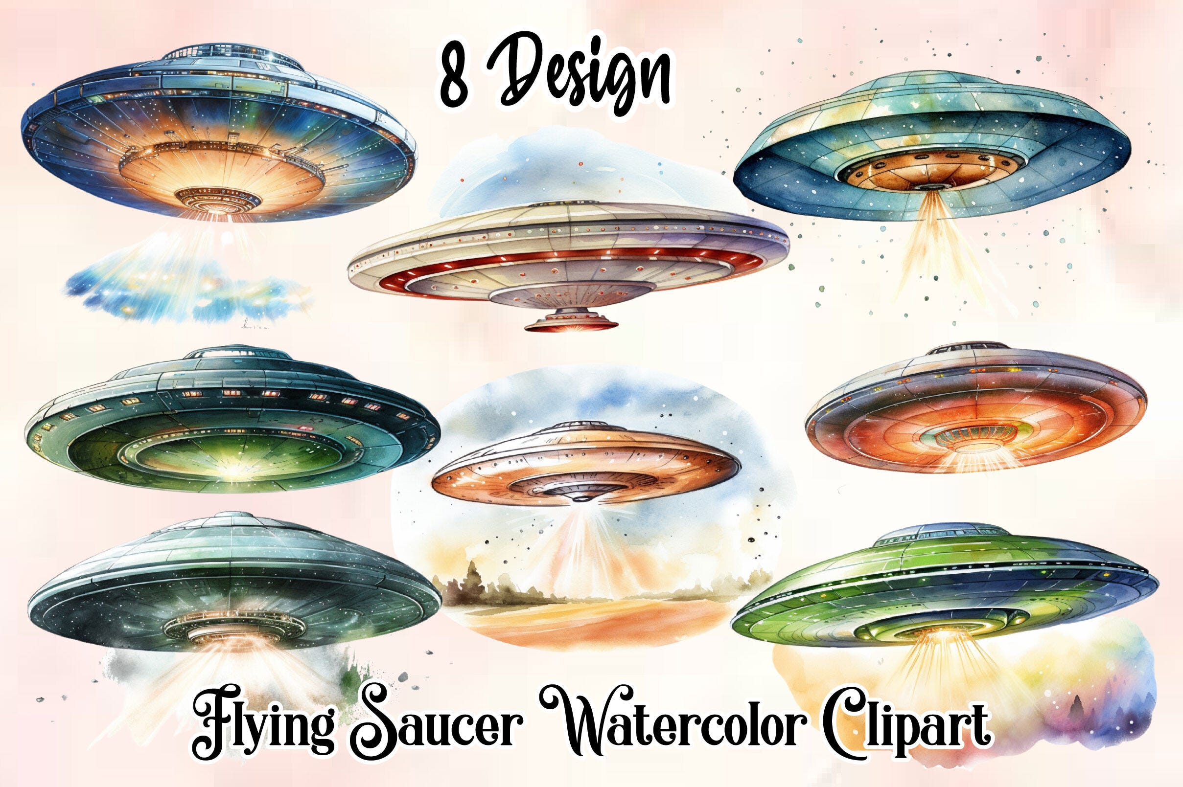 Flying Saucer Watercolor Clipart Free Download