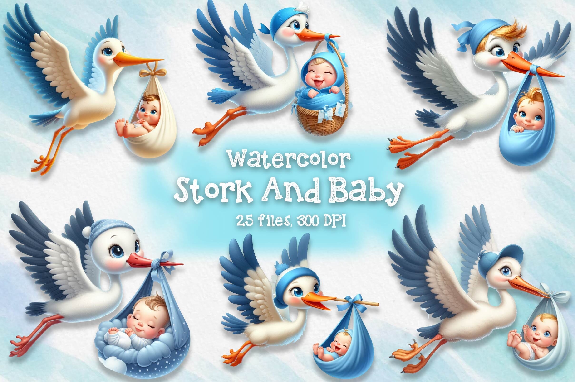 Stork and Baby Sublimation Clipart Free Download