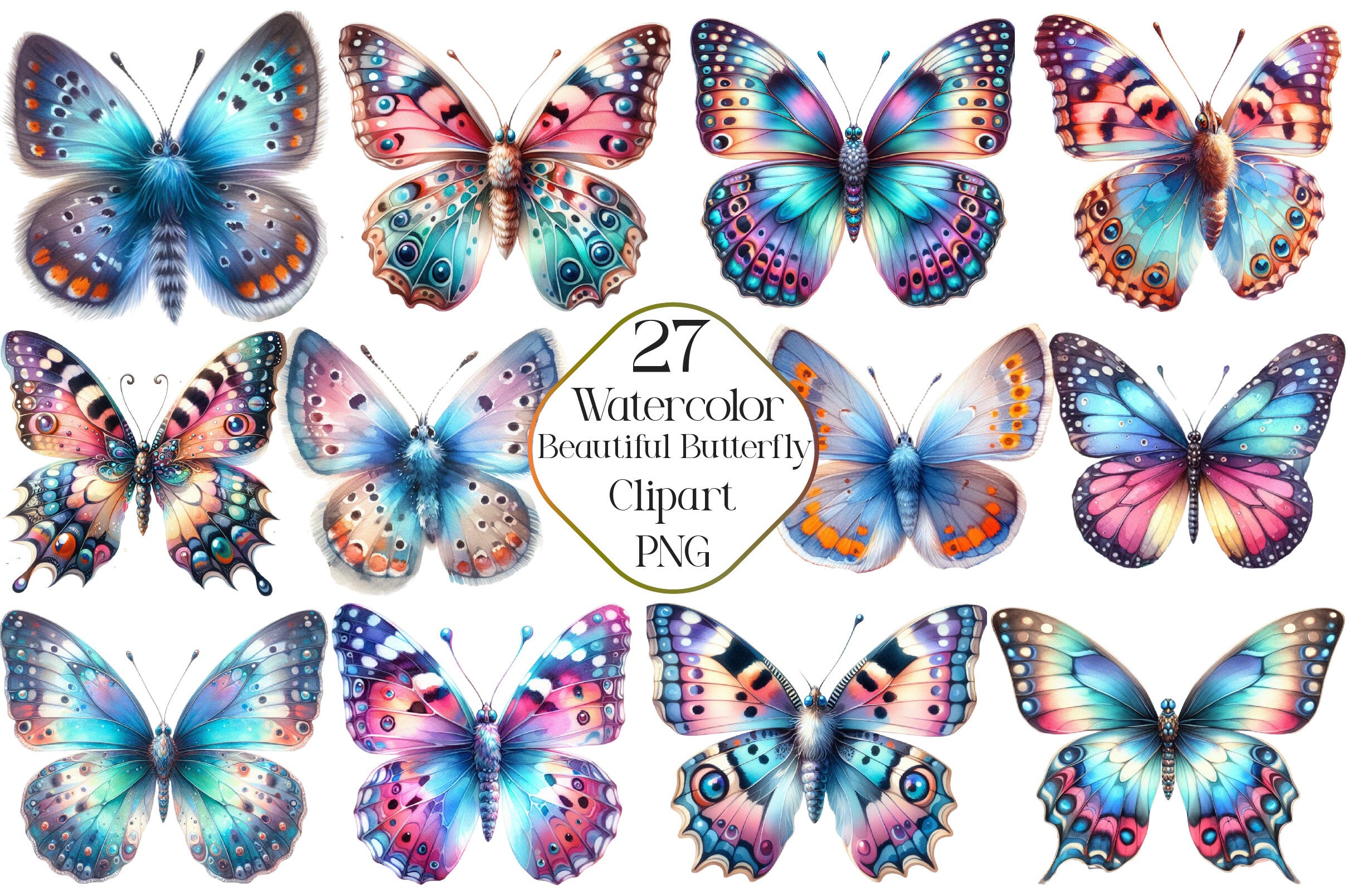Watercolor Beautiful Butterfly Clipart (Printable Illustrations)
