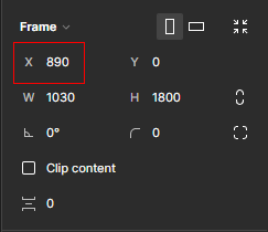 Indicativo da coordenada X em 890