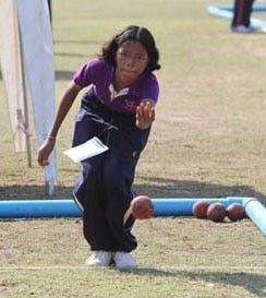 A Special Olympics Thailand athlete competes at their National bocce championshipin December