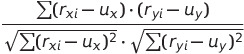 The Pearson coefficient expressed with mathematical notation