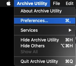 Archive Utility preferences in menu bar