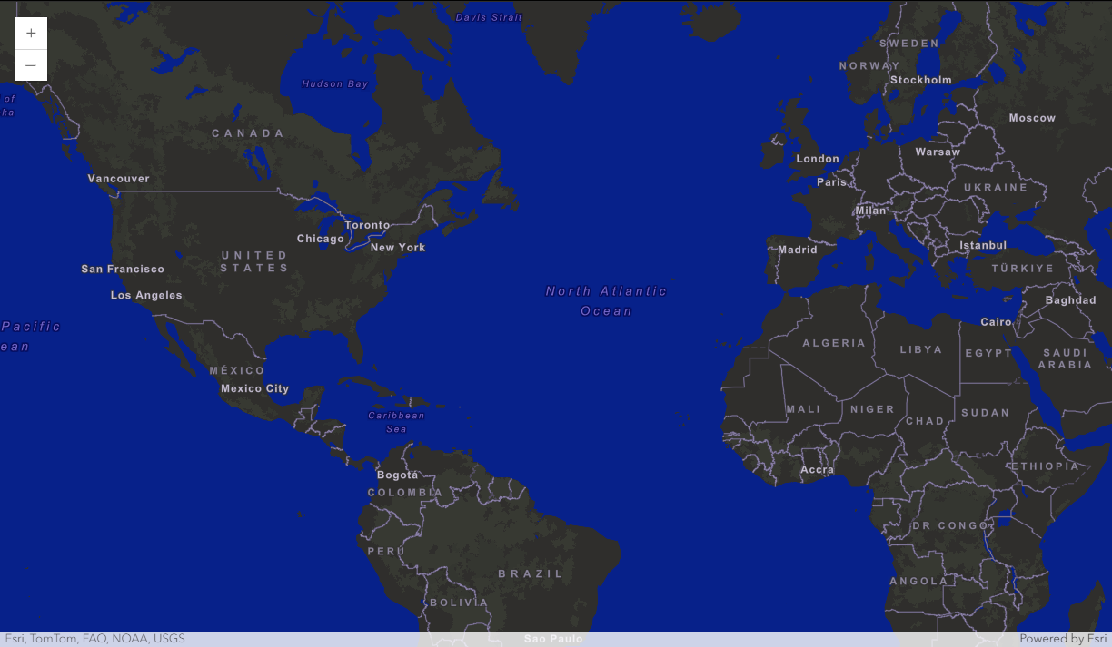 Dark Navigation basemap in an ArcGIS Maps SDK for JS map