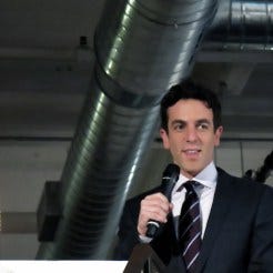 B.J. Novak was so great, we forgave him for not bringing Mindy Kaling as his date.