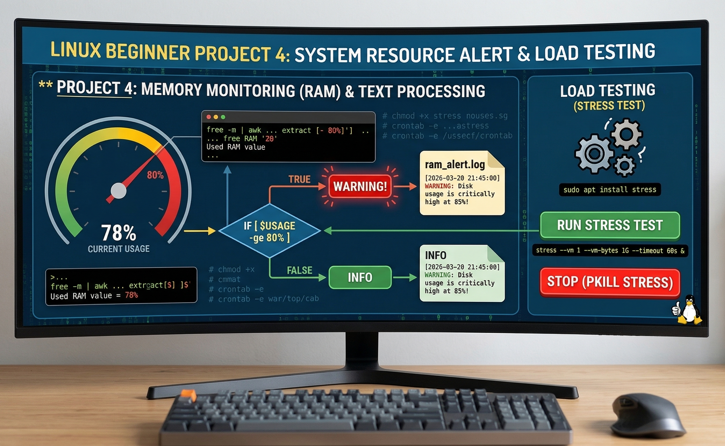 Linux Beginner Project 4: System Resource Alert (Memory Monitoring & Text Processing)