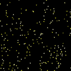 A GIF showing a simulation of flocking behavior in NetLogo. Individual agents move in coordinated clusters by following simple rules: staying close, avoiding overlaps, and aligning direction. This illustrates how ABM reveals emergent group behavior from simple individual logic.