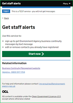 Image of Get Staff Alerts service using GOV.UK design templates