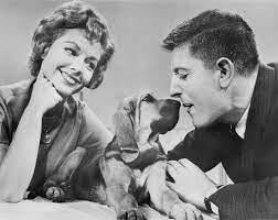 Frank Buxton and Virginia Gibson interact with Corpuscle the dog on Discovery
