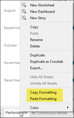 Screenshot of a right-click action on a tab, which showing the Copy Sheet Formatting and Paste Sheet Formatting options.