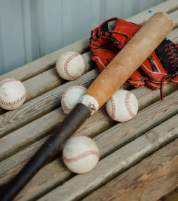 A close up image of baseball equipment