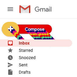 The Gmail “compose” button styled with animated wiggling rainbow effects.