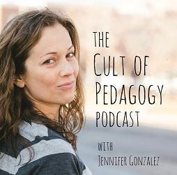 The Cult of Pedagogy Podcast title card, showing a smiling photo of the host as well as the title