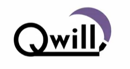 the Qwill logo which looks like the word “Qwill” underlined with a purple, crescent-shaped pen