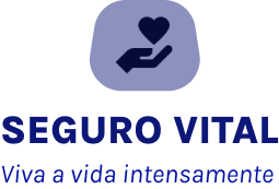 Logomarca fictícia da seguradora Seguro Vital com slogan: viva a vida intensamente.