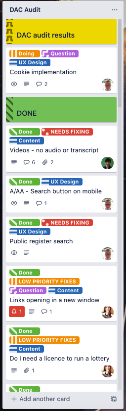 Screenshot of our trello cards for the tasks to complete