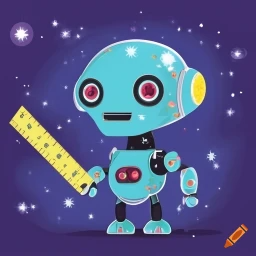 robot holding a ruler in their hand with a galaxy behind it