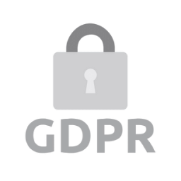 Illustration shows a flat locked padlock icon in monochrome. Below is the text GDPR.
