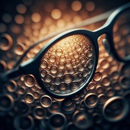 Image of a pair of eyeglasses with one lens in focus and the other lens out of focus