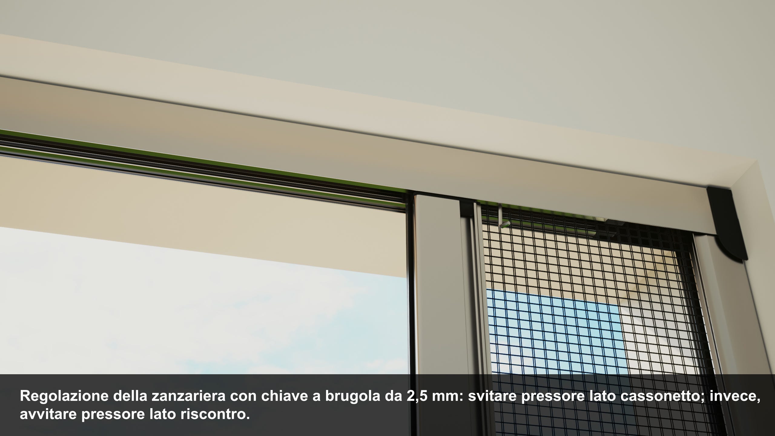 Animazione 3D montaggio zanzariera Proxima Double con apertura centrale by Stefano Mimmocchi