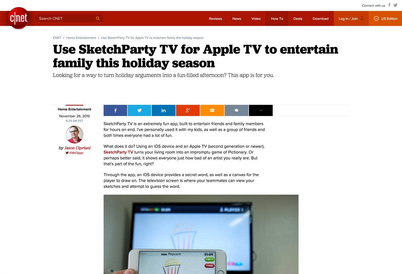 Special thanks to Jason Cipriani at CNET for writing this how-to article on a way to entertain family with the Apple TV this holiday season. Great popcorn drawing, too!