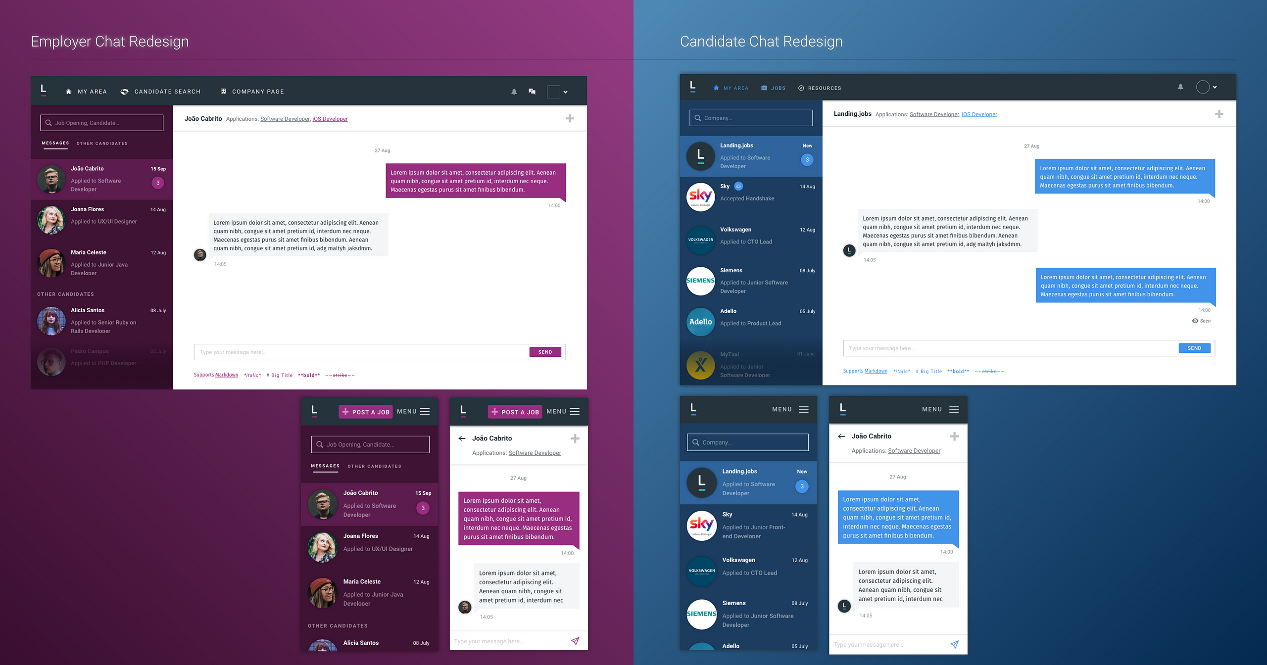 Employer Chat Redesign versus Candidate Chat Redesign