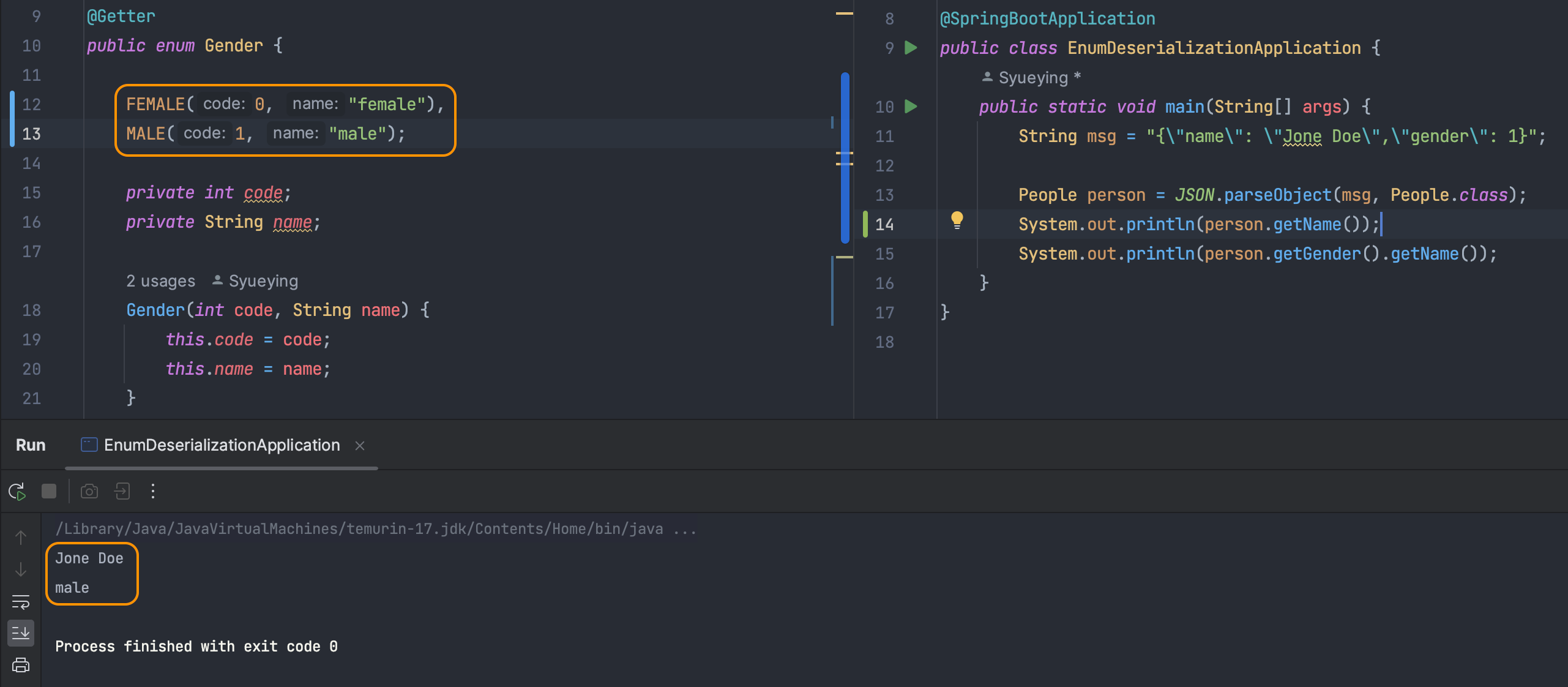 Deserialization of Enum Using Java
