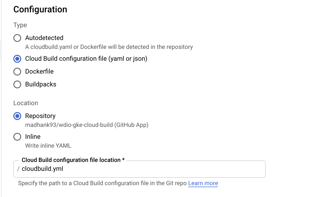 Cloud build setup