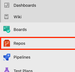 Screenshot of where to locate Repos on the left hand panel of Azure DevOps
