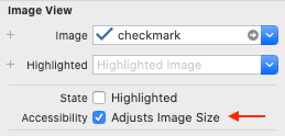 Screenshot of the “Adjusts Image Size” checkbox in .xib file Inspector panel.