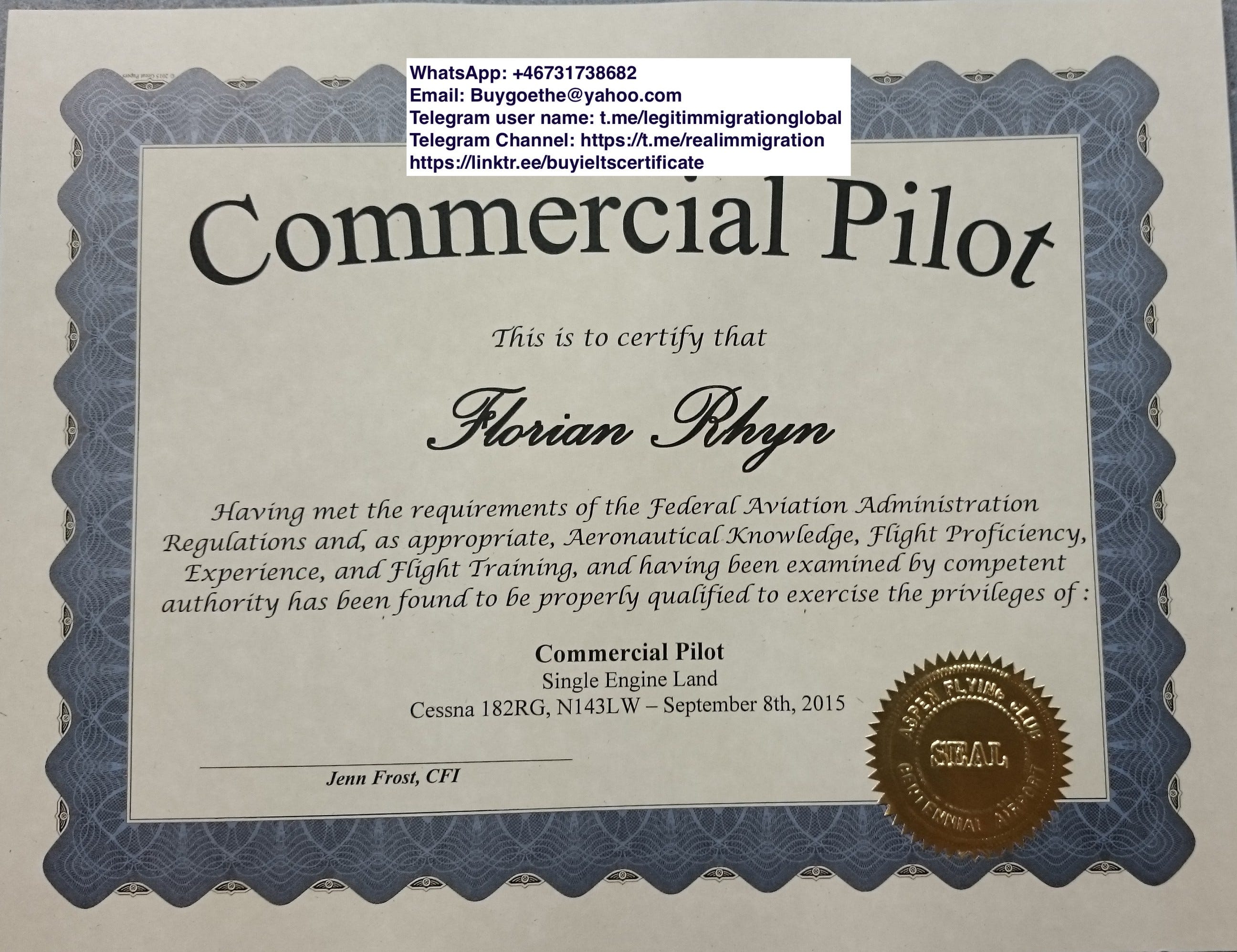 WhatsApp: +46731738682) Buy Original Pilot Certificate Online In The U