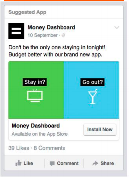 A Facebook ad showing a financial dilemma: stay in or go out.
