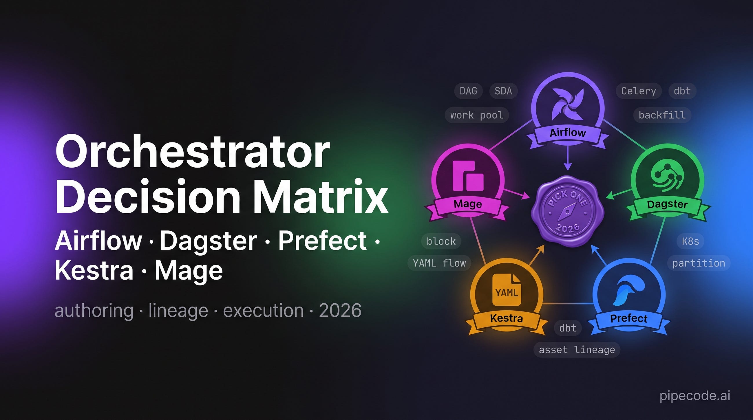 Airflow vs Dagster vs Prefect vs Kestra vs Mage: Orchestrator Decision Matrix for 2026