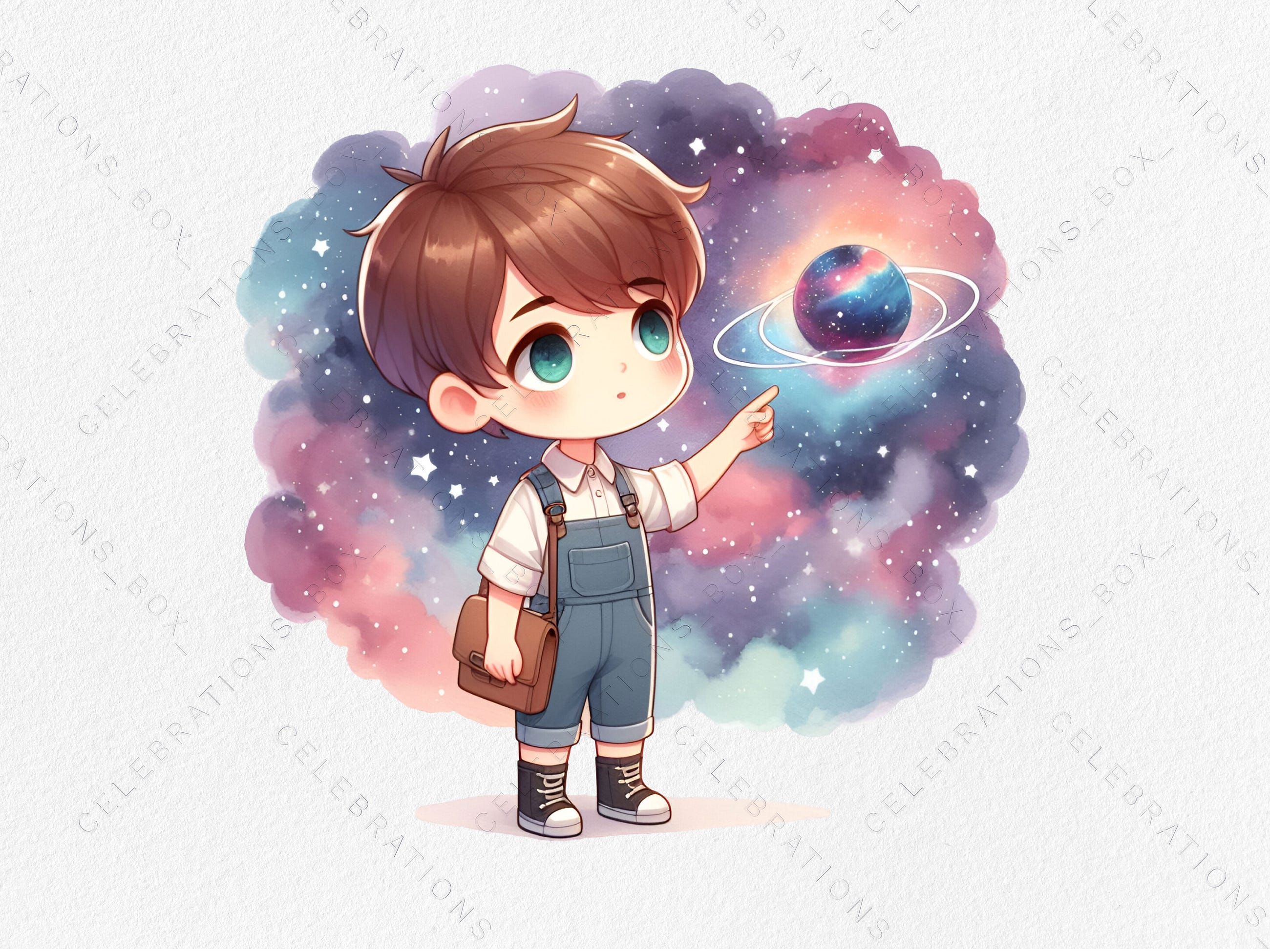 Watercolor Cute Boy in Space PNG Clipart Free Download