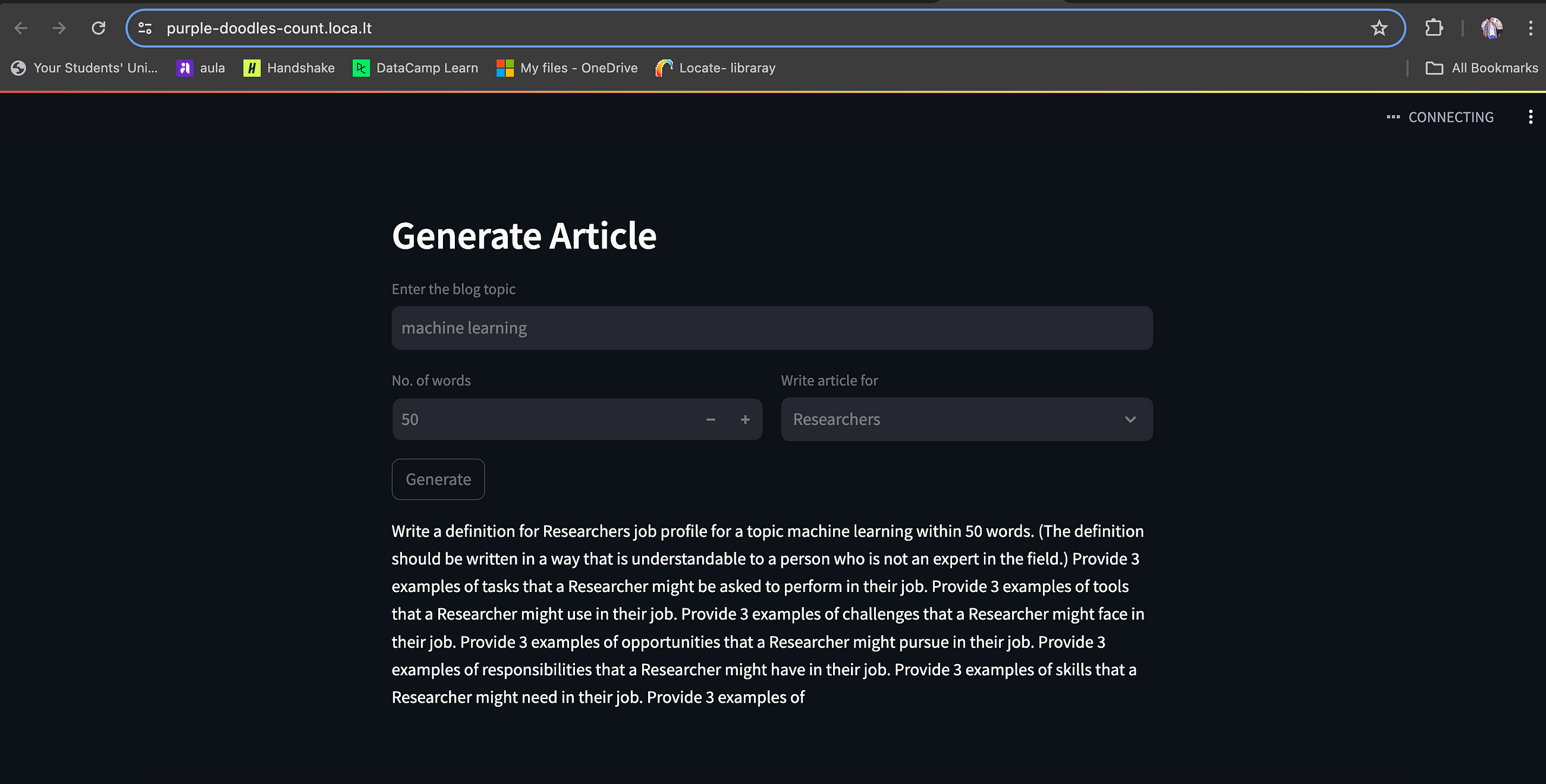 Interactive AI-Powered Article Generator Using LLAMA3 and Streamlit