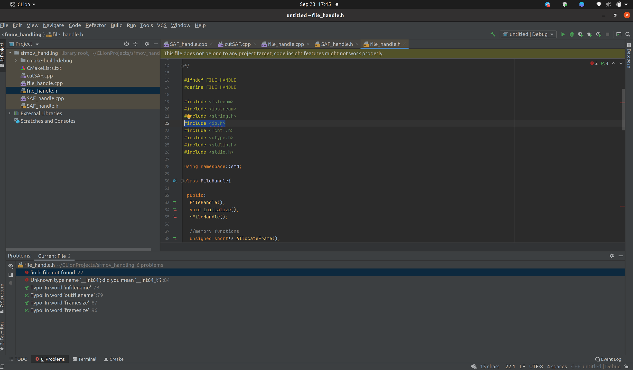 [SOLVED] io.h not found CLion in Ubuntu 20.04